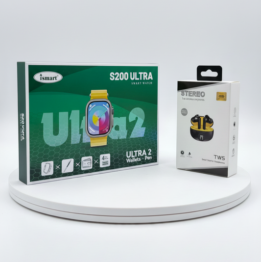 ✨ S200 Ultra Smart Watch + TWS Stereo Earbuds Combo Deal