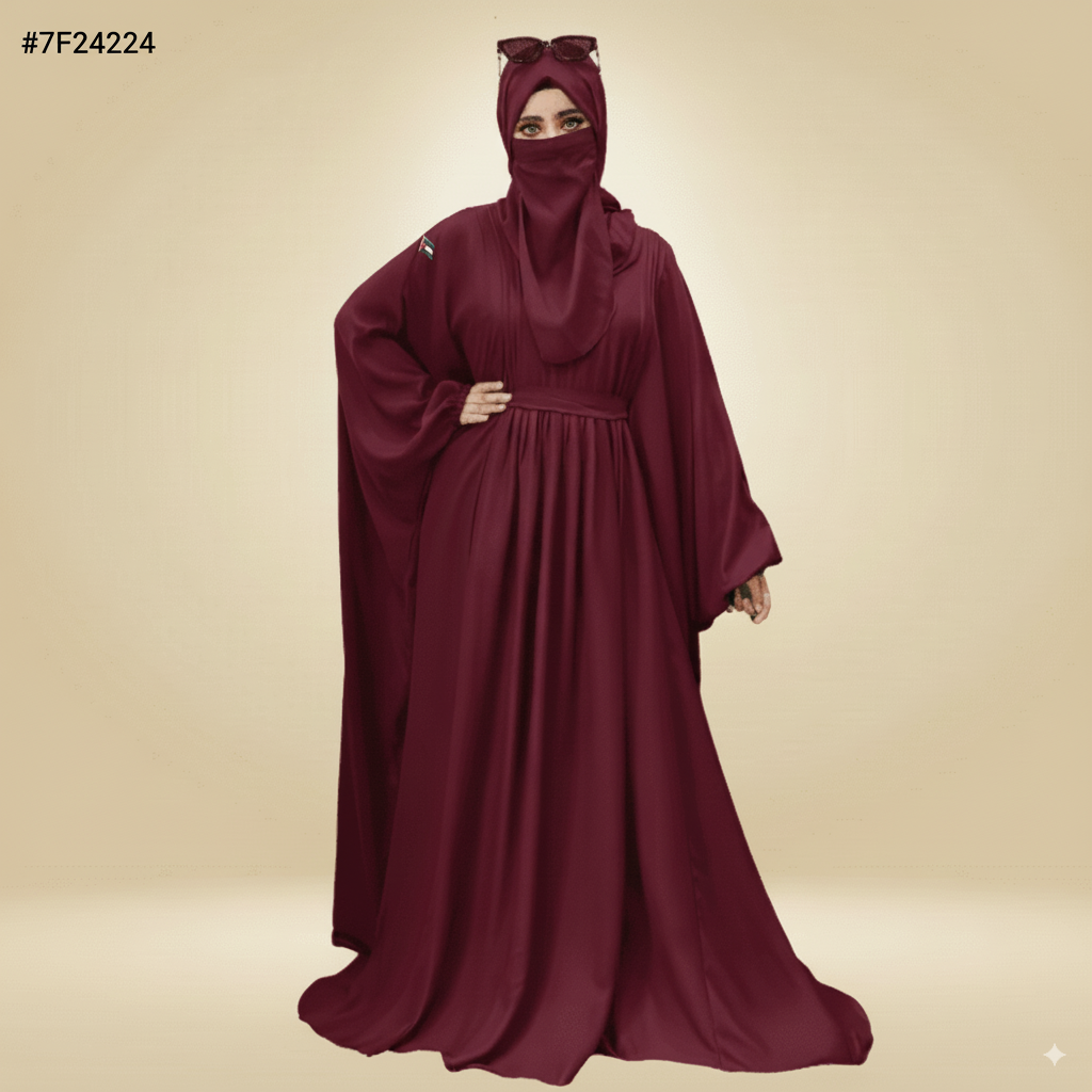 3 pcs Pleated Kaftan ABAYA | Black