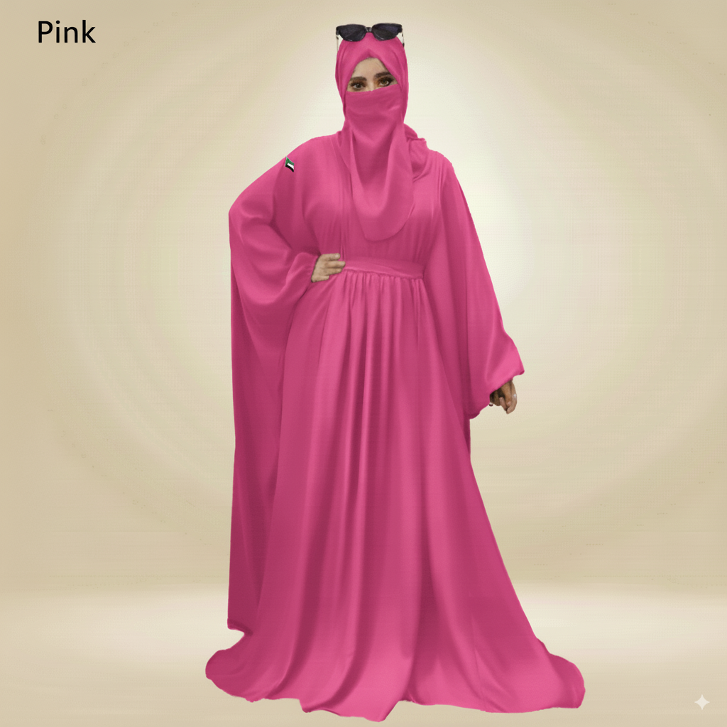 3 pcs Pleated Kaftan ABAYA | Black